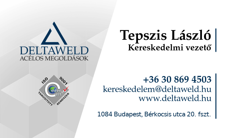 DELTAWELD Kft. - Tepszis László, kereskedelmi vezető névjegykártyája